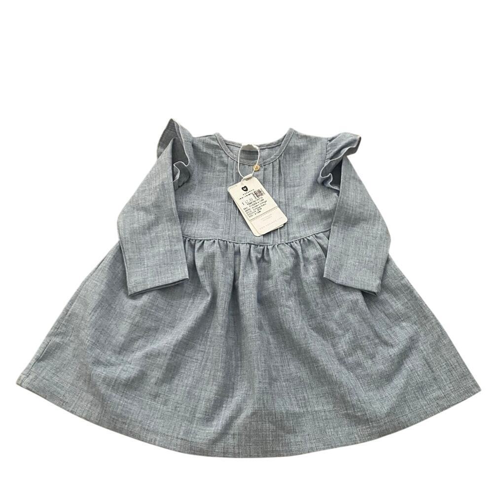 Vintage NWT Korango Kid's Blue Button Front Frilled Dress Size 6-12M